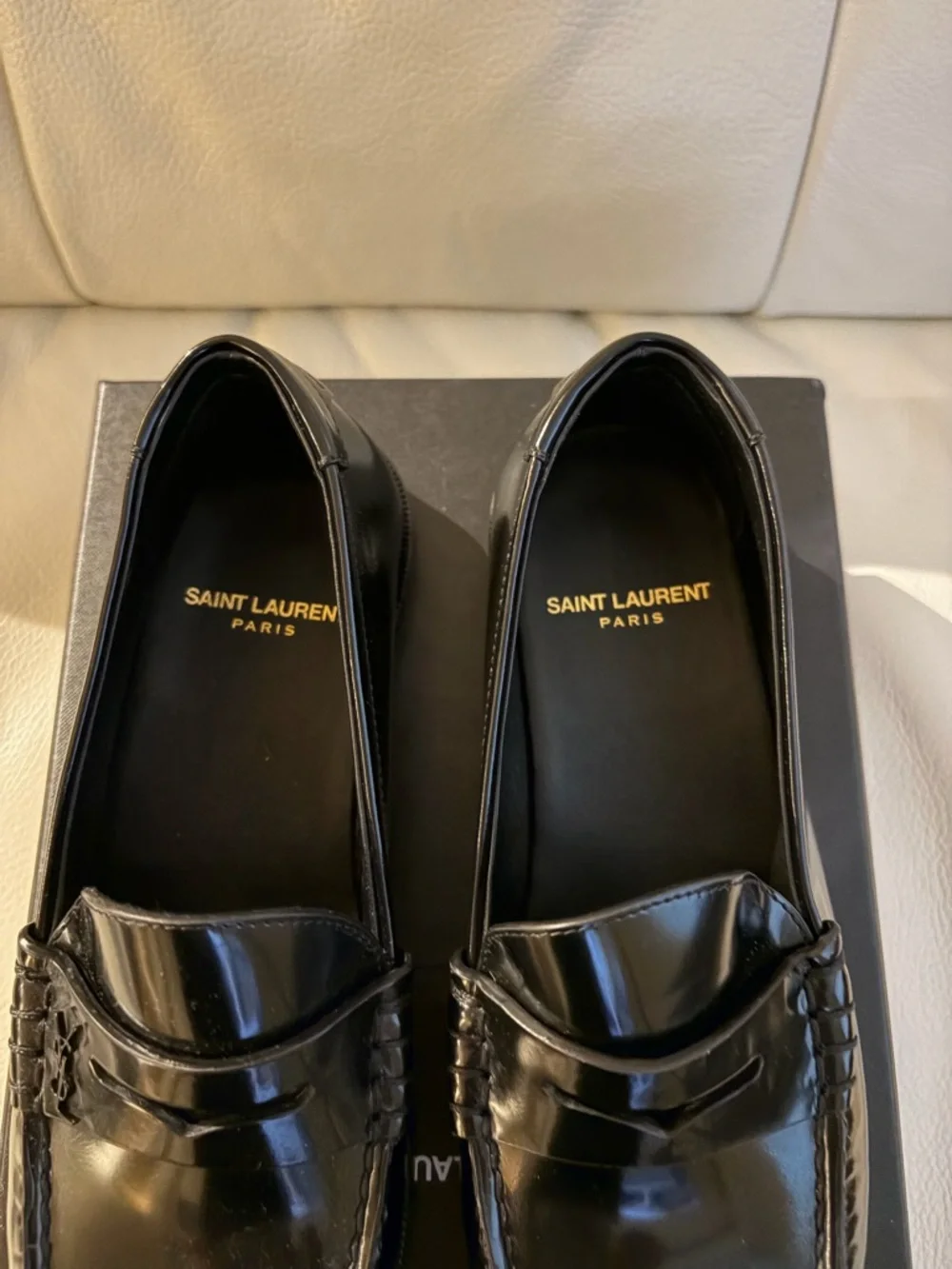 Saint Laurent Black Leather Penny Loafers - Gloss Finish - Picture 5 of 8